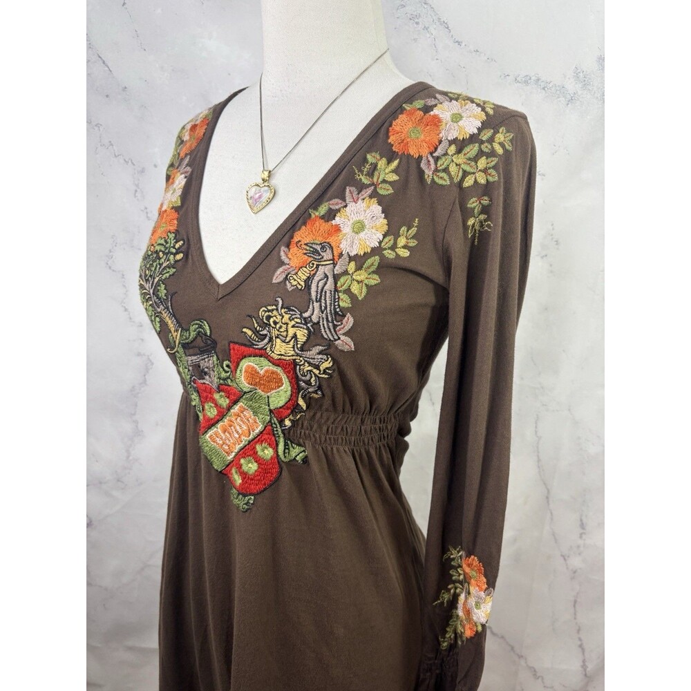 Johnny Was Brown Floral Embroidered Mini Dress with Orange Accents - Picture 15 of 16